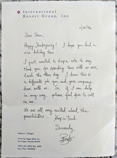 Bob Wengel Thank You Note